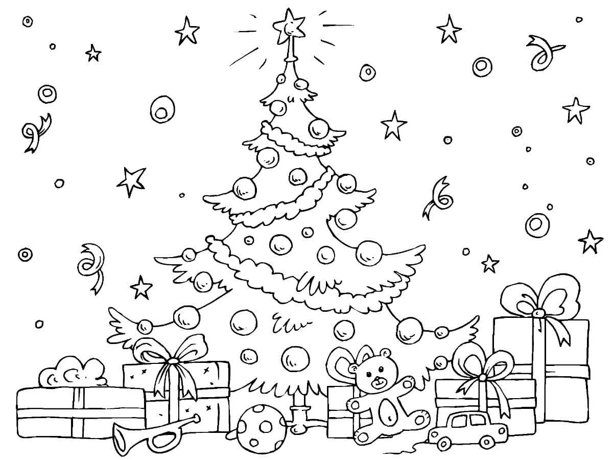 Vánoční Strom s Dárkové Krabičky omalovánka
