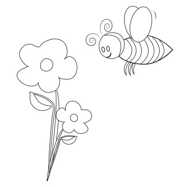 Včela a květina omalovánka