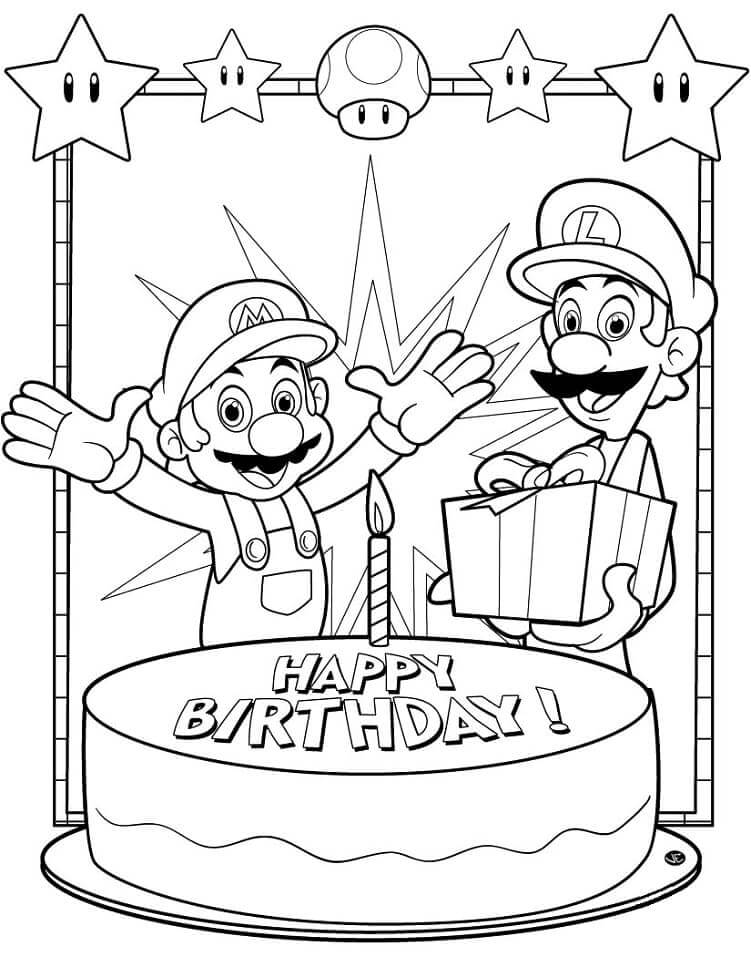 Všechno nejlepší k narozeninám Mario omalovánka