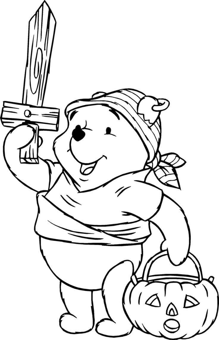 Omalovánka Winnie the Pooh playing Trick or Treating