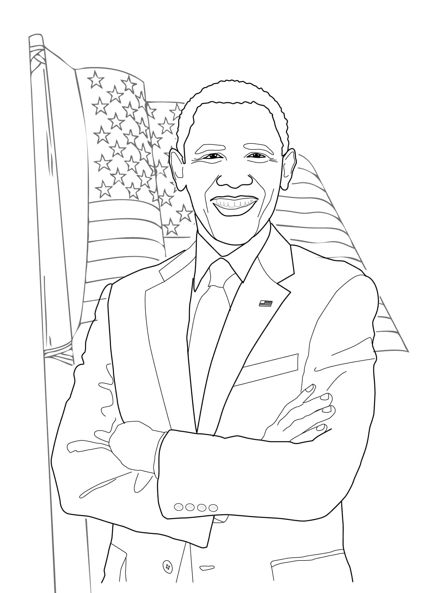 Zábava Obama s Vlajkou Ameriky omalovánka
