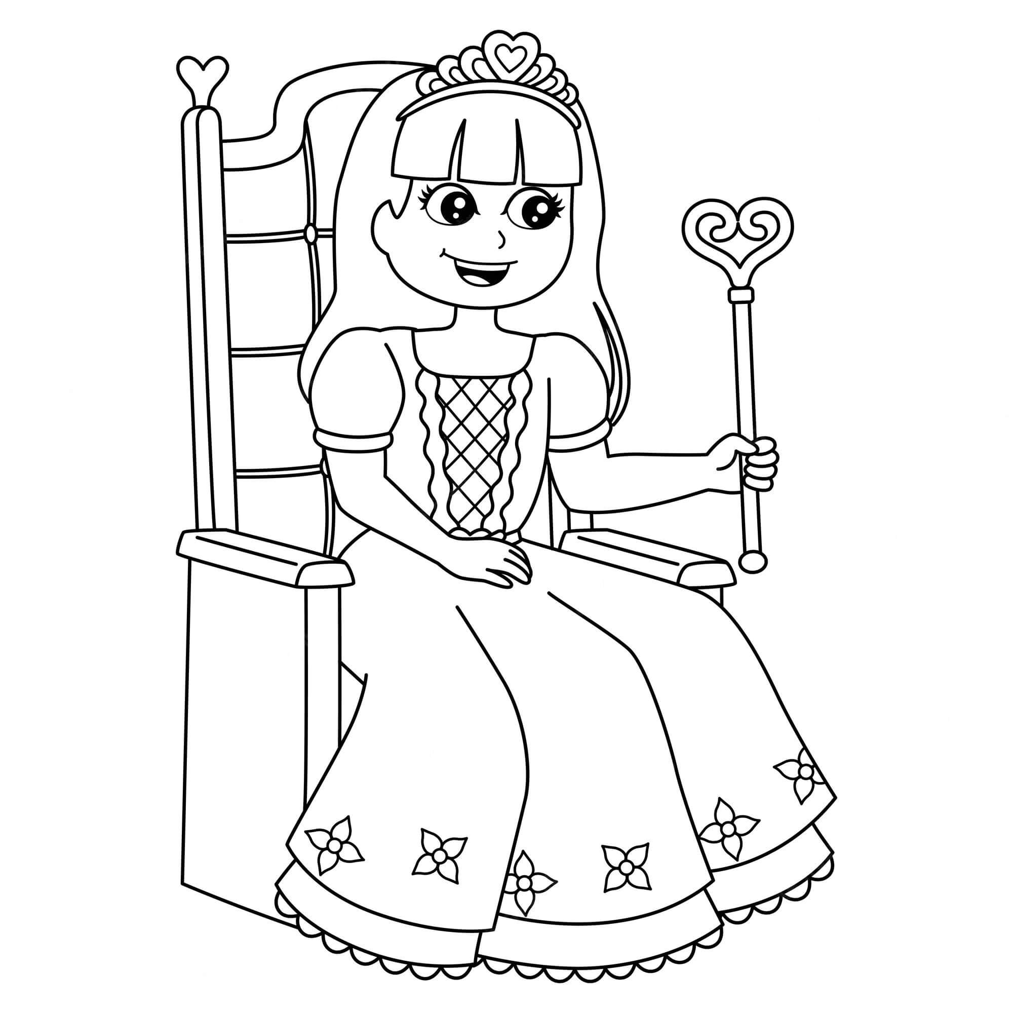Zábavná Malá Princezna Sedící na židli omalovánka