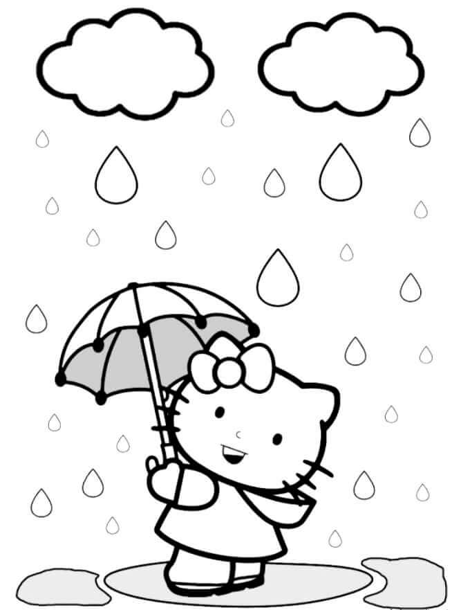 Zábava Hello Kitty držící deštník omalovánka