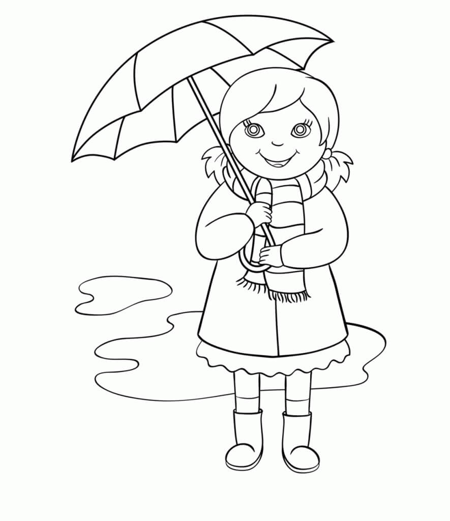 Zábavná dívka drží deštník omalovánka