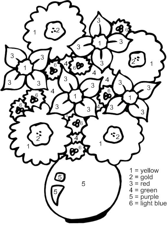 Omalovánka Základní Váza Květiny Barva Podle čísla