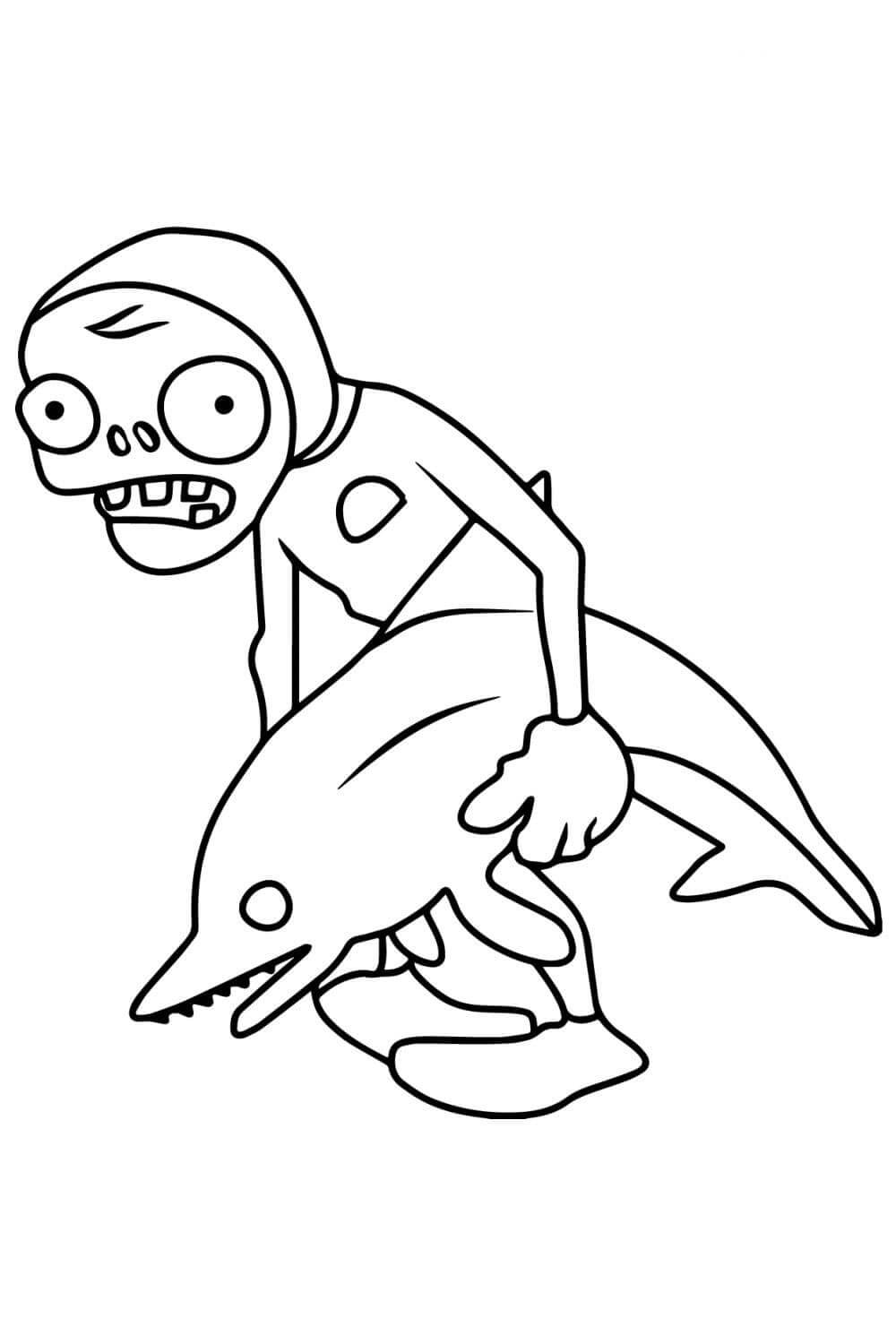 Zombie drží Dolphin Float v rostlinách a zombie omalovánka