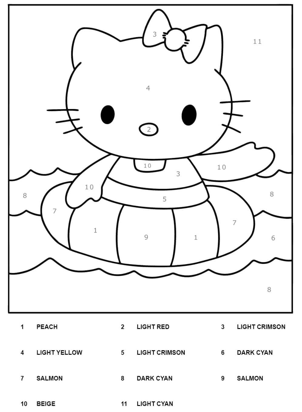 Hello Kitty Plavání Barva Podle čísla omalovánka