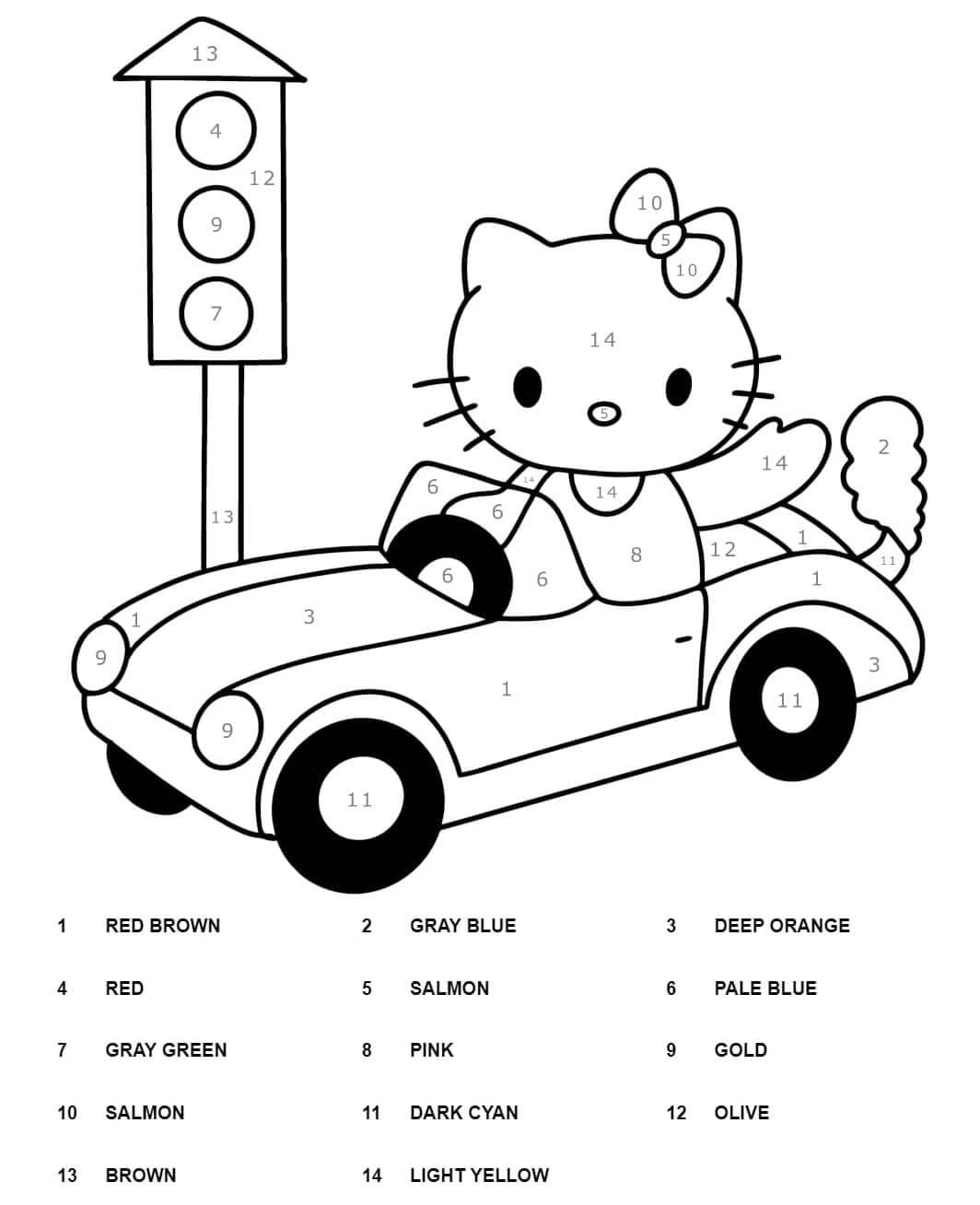 Hello Kitty řídit Auto Barva podle čísla omalovánka