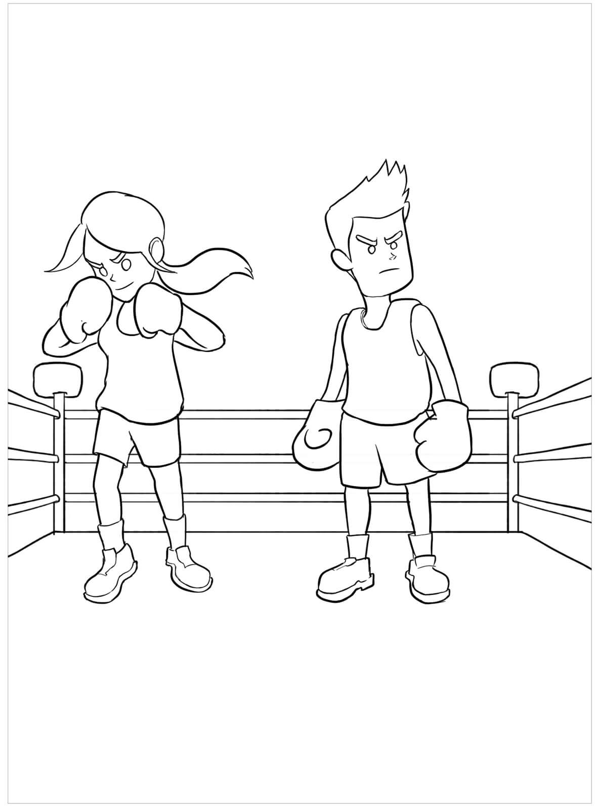Dívka a Chlapec Boxerský Hráč omalovánka