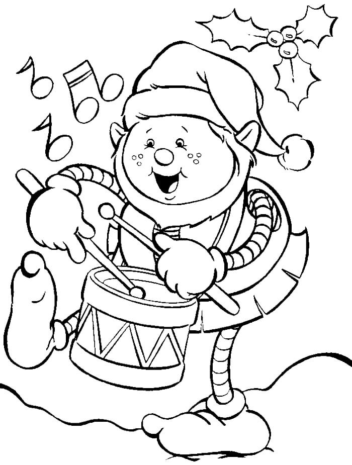 Kreslený Muž Hraje na Buben o Vánocích omalovánka
