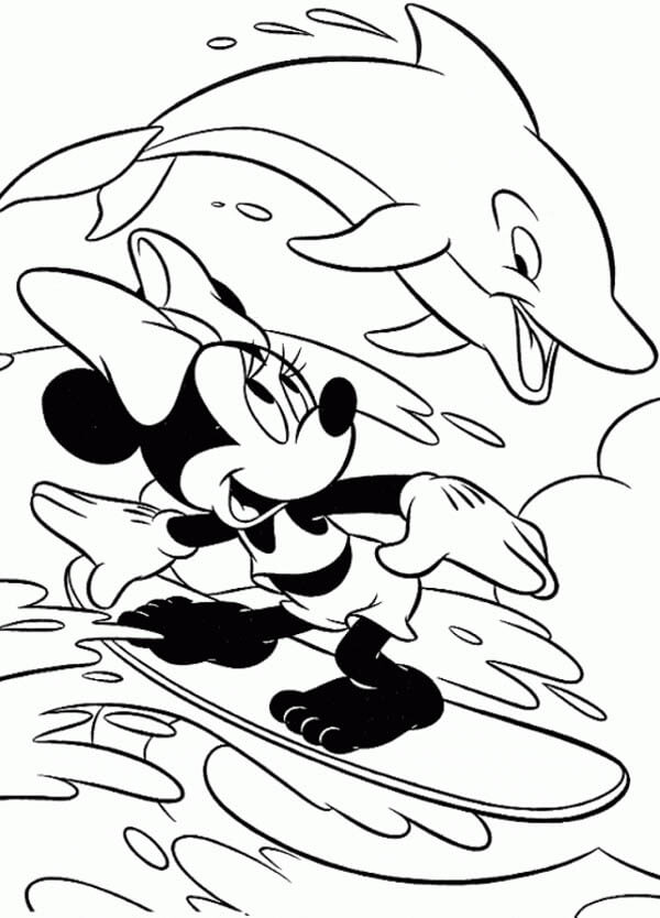 Minnie Mouse Surfuje s Plaváním Delfínů omalovánka