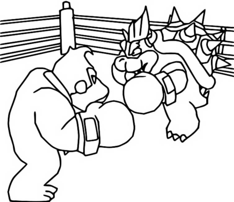 Suchý Bowser vs Donkey Kong Boxování omalovánka