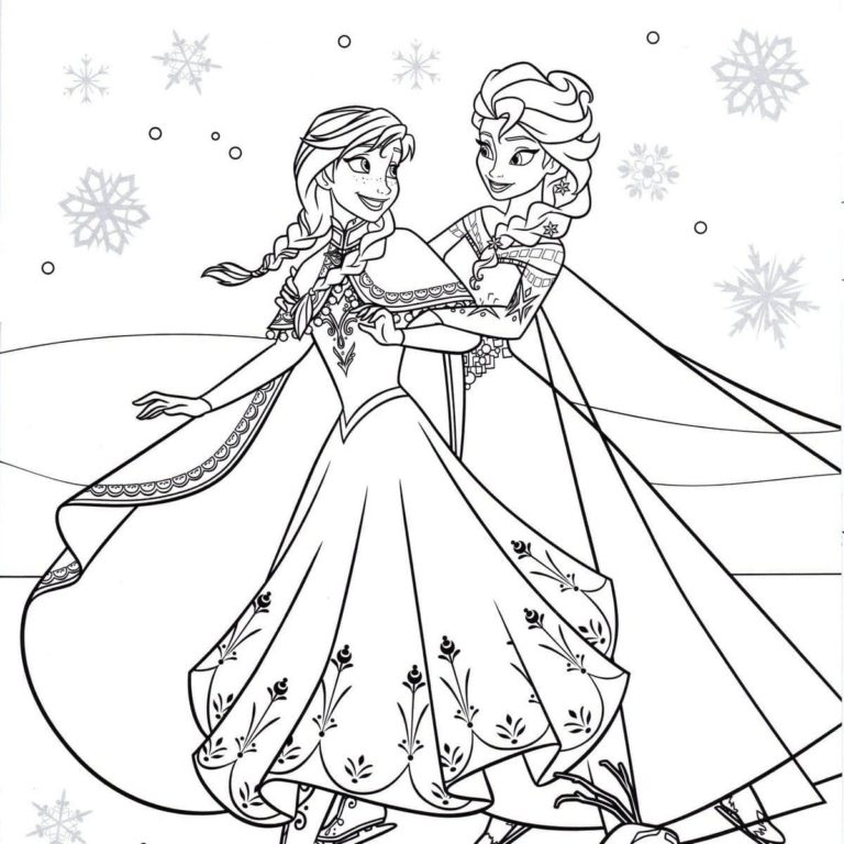 Anna a Elsa v krásném oblečení. omalovánka