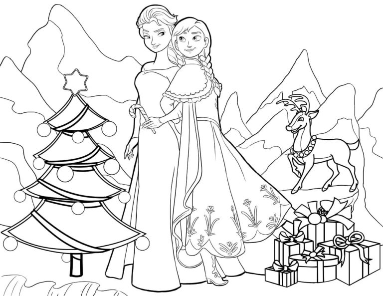 Elsa a Anna se připravují na Vánoce omalovánka