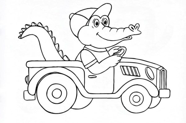 Krokodýl v safari autě omalovánka