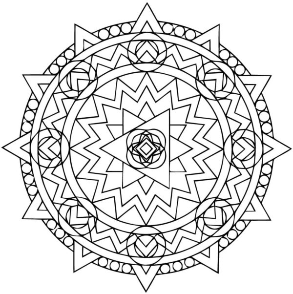 Kruhový vzor s ostrými trojúhelníky. omalovánka
