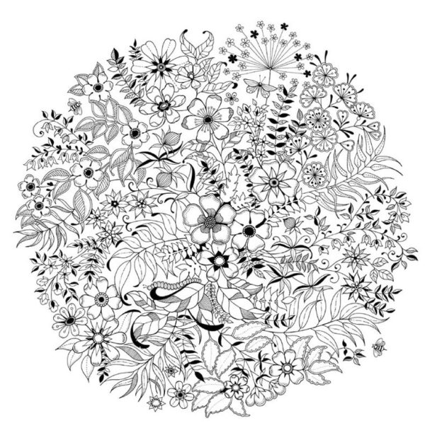 Omalovánka se vzorem sestávajícím ze stovek květin. omalovánka