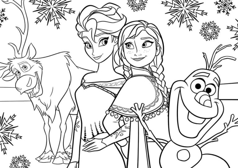Šťastné a veselé postavičky Frozen. omalovánka