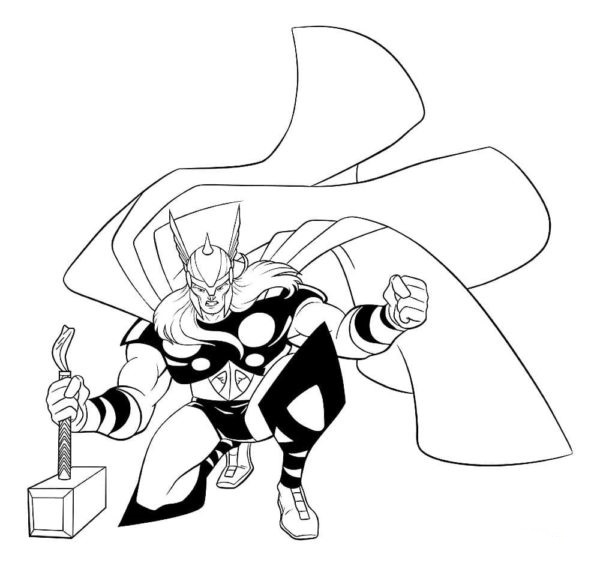 Thor s kladivem. omalovánka