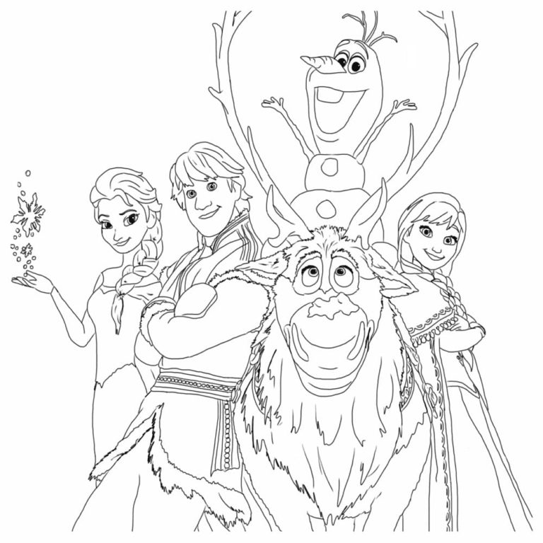 Všechny postavy z filmu Frozen. omalovánka