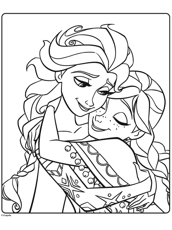 Anna a Elsa se objímají omalovánka