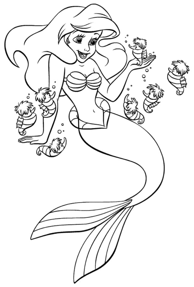 Ariel s mořským koníkem omalovánka