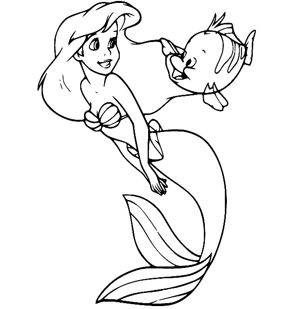 Ariel si hraje s Flounder omalovánka