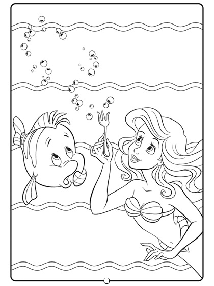 Ariel ukazuje vidličku pro Flounder omalovánka