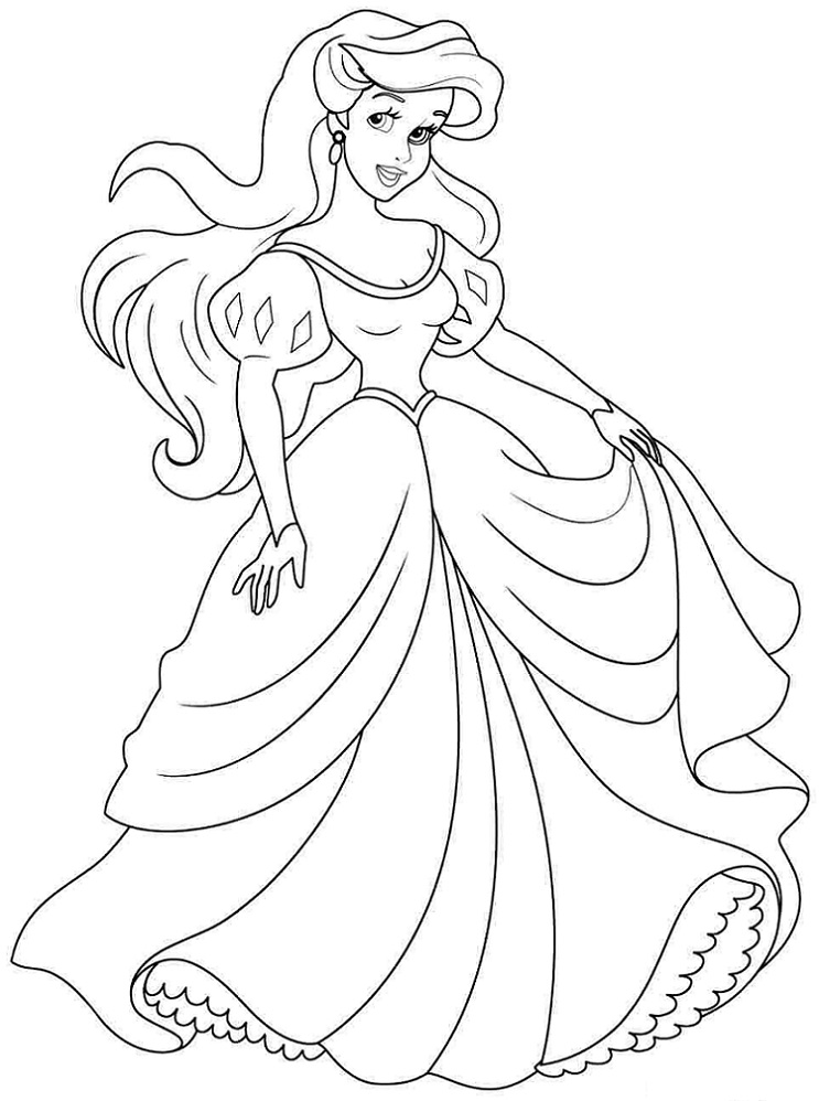 Ariel v plesových šatech omalovánka