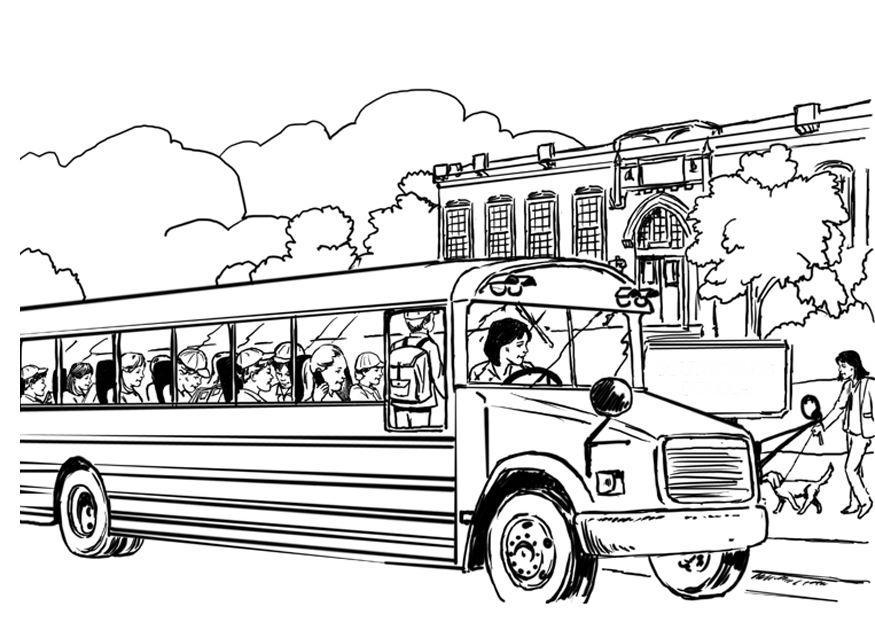 Autobus před školou omalovánka
