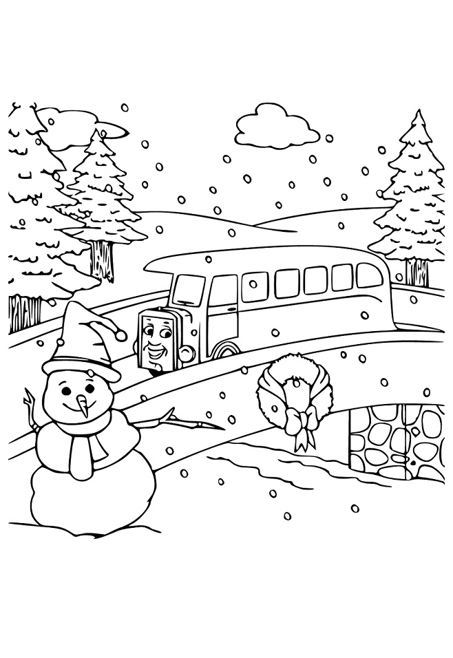 Autobus v zimě omalovánka