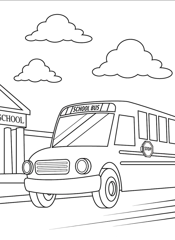 Školní autobus pod nebem omalovánka