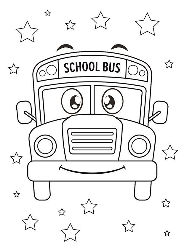 Školní autobus s hvězdami omalovánka
