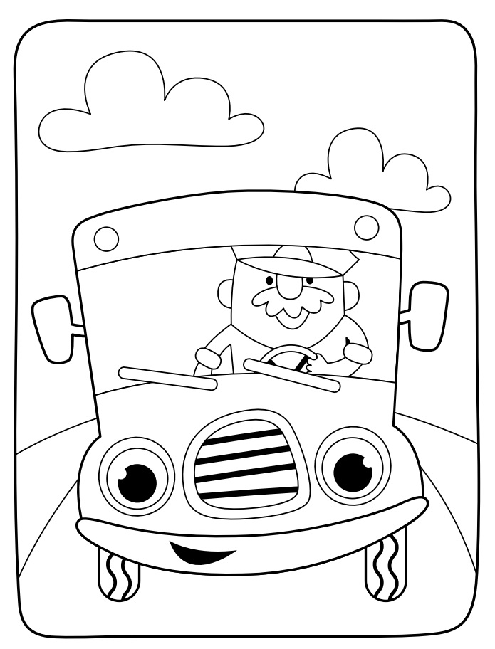 Usměvavý autobus s řidičem omalovánka