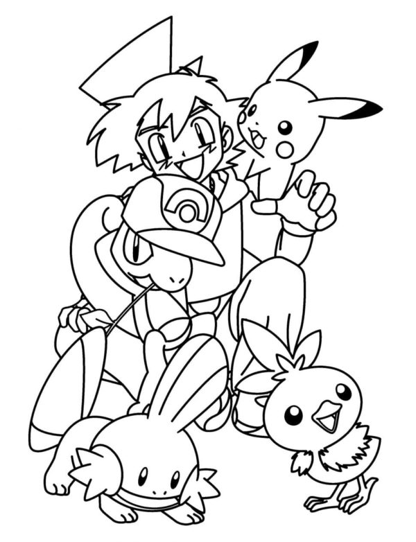 Ash se svými přáteli omalovánka