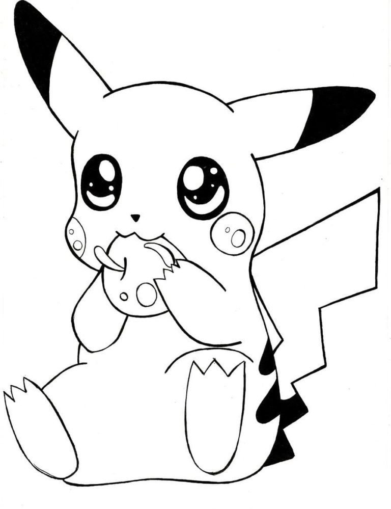 Pikachu jí jablko omalovánka