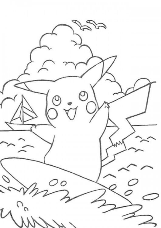 Pikachu na surfu omalovánka
