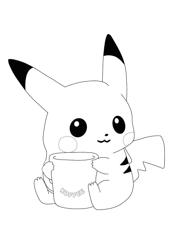 Pikachu s kávou omalovánka