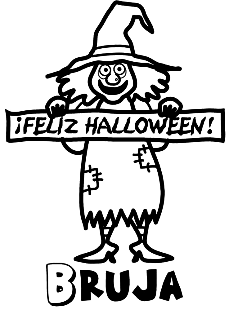 Veselý Halloween s čarodějnicí omalovánka