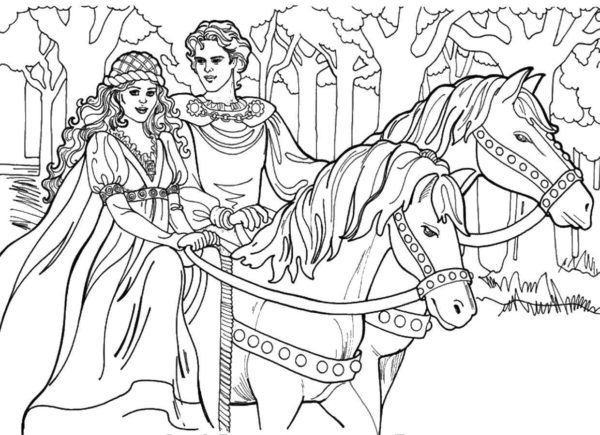 Královská jízda na koni. omalovánka