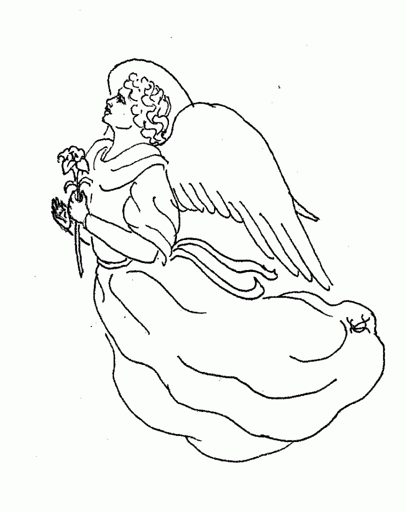 Anděl drží květinu omalovánka