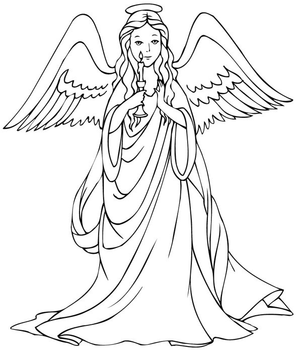 Anděl drží svíčku omalovánka