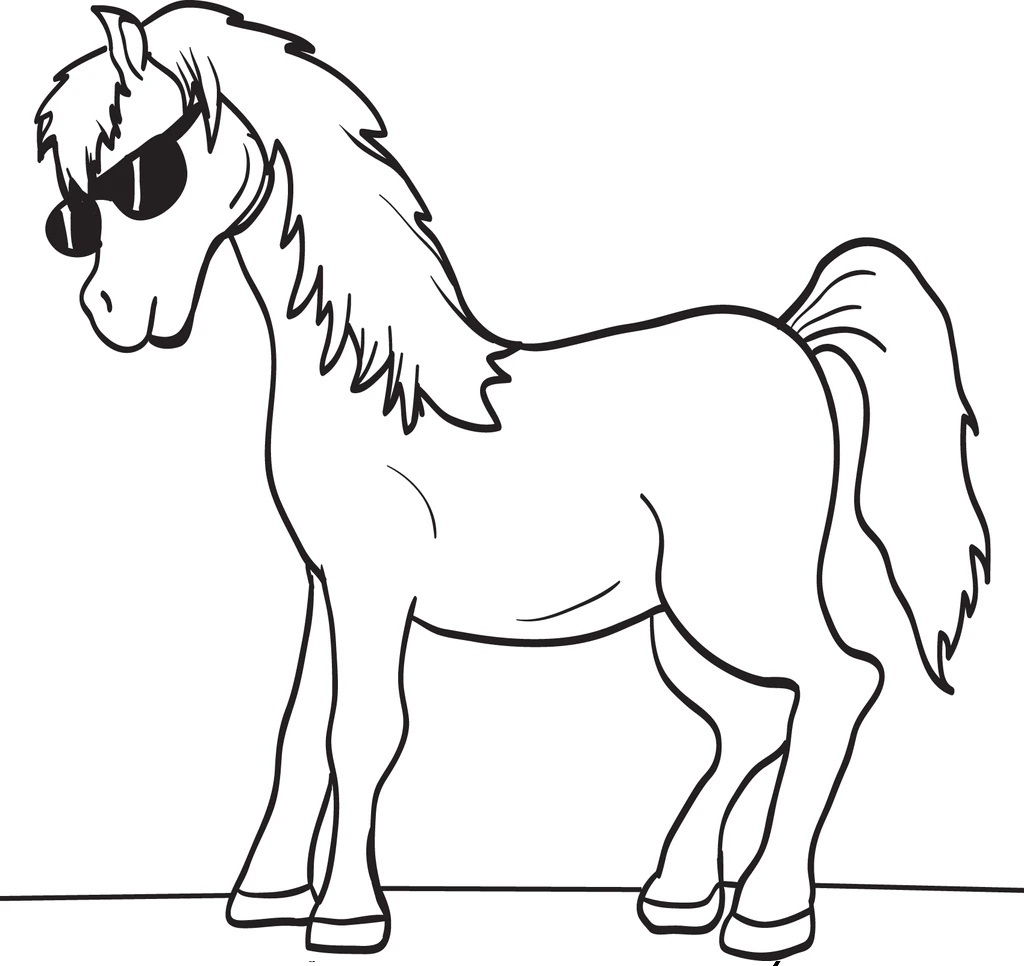 kůň se slunečními brýlemi omalovánka