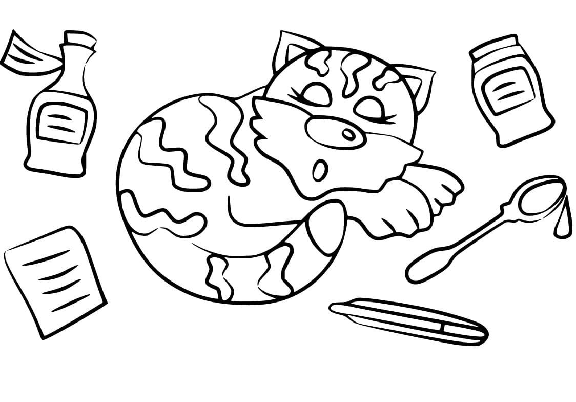 Kočka spící omalovánka
