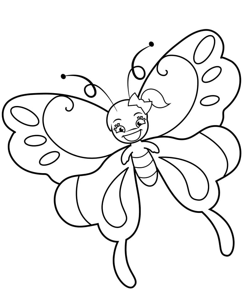 Omalovánka Kreslený motýl s úsměvem