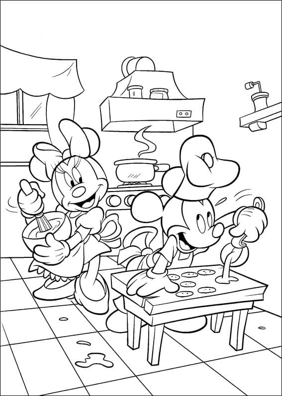 Mickey a Minnie dělají sušenky omalovánka