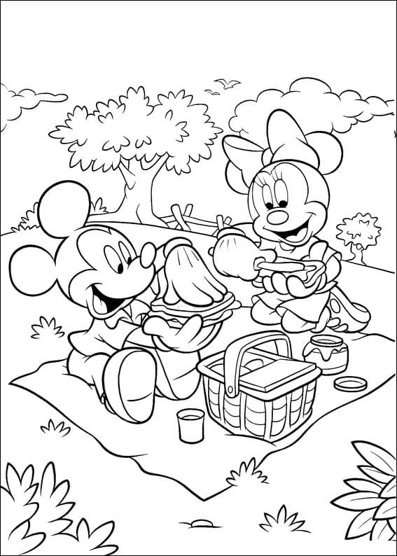 Mickey a Minnie na pikniku omalovánka