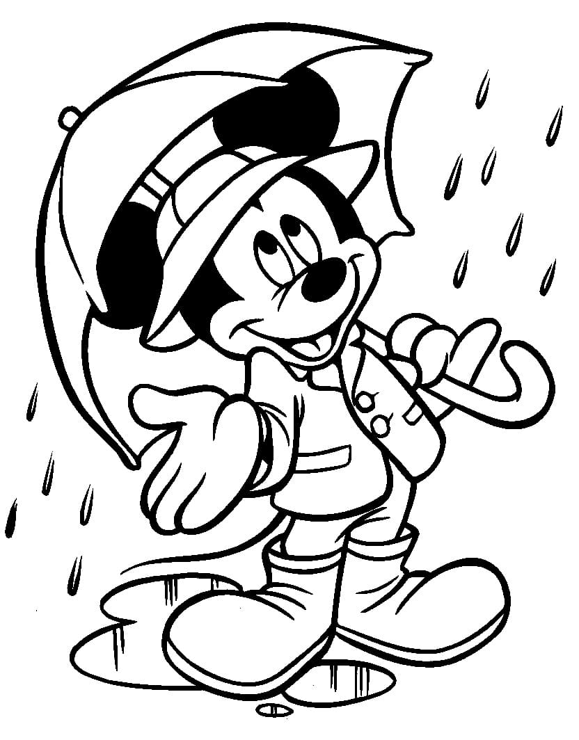Mickey v dešti omalovánka