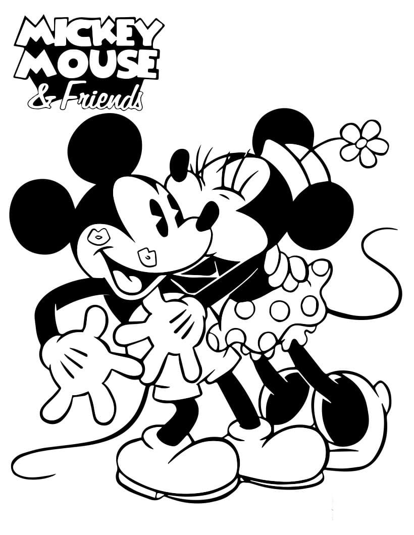 Minnie líbá Mickeyho omalovánka