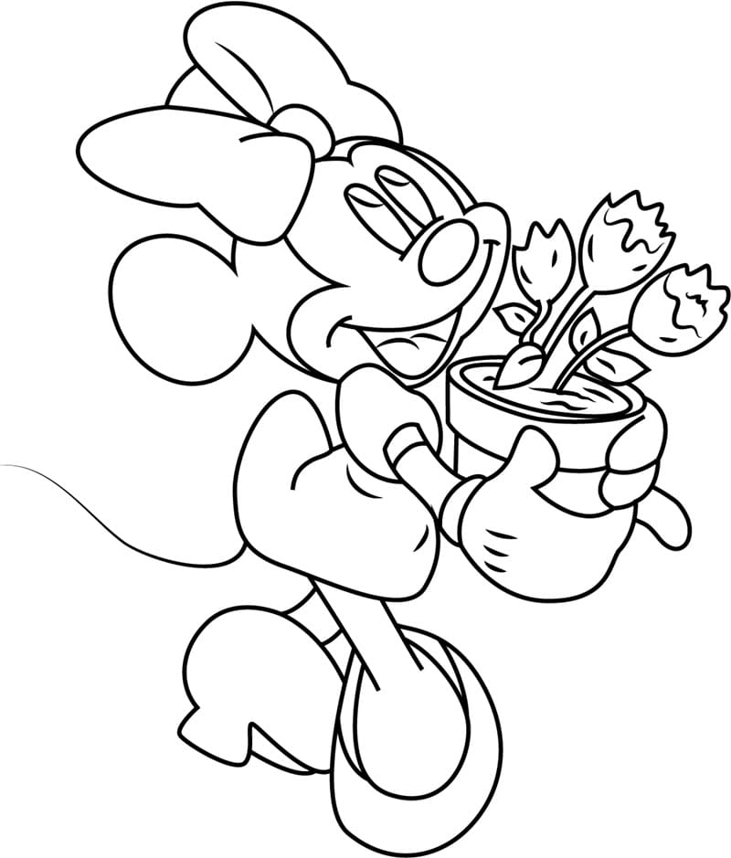 Minnie s květináčem omalovánka